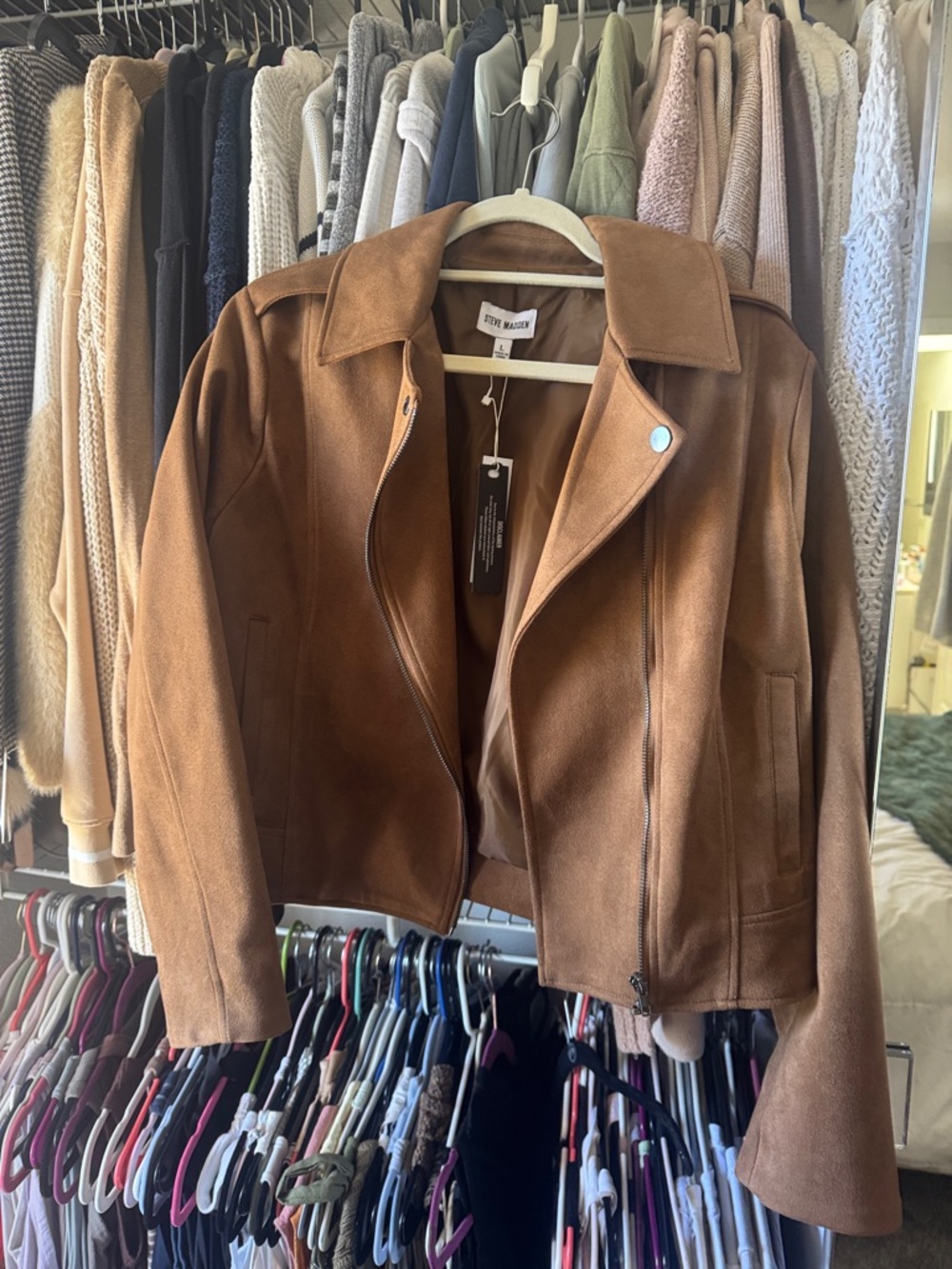 Steve Madden Brown Faux Suede Moto Jacket size Large